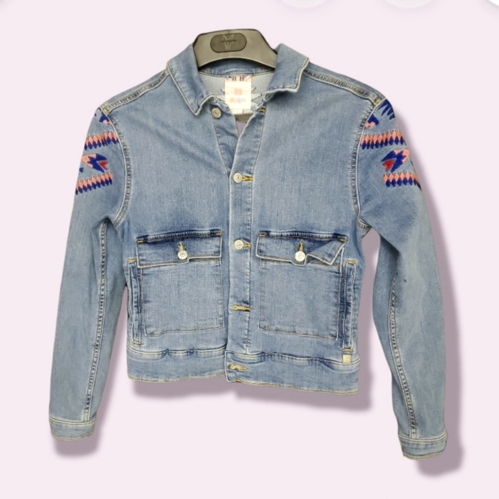 LuLaRoe Women’s Jean Jacket Embroidered Southwest Aztec Size Small